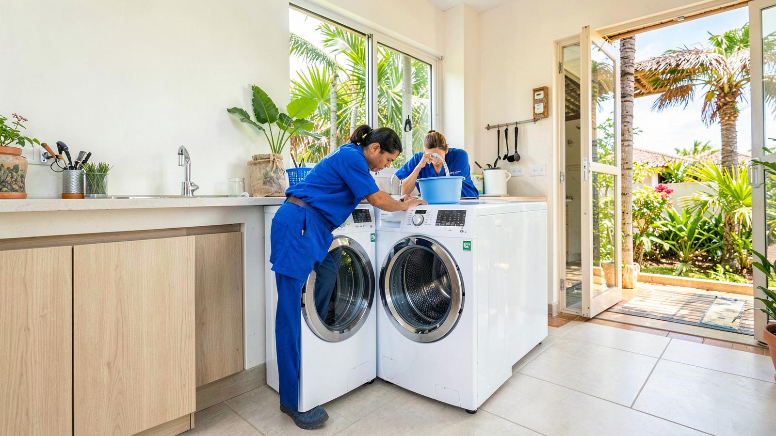 Técnico de RefriAlfa realizando mantenimiento a una lavadora