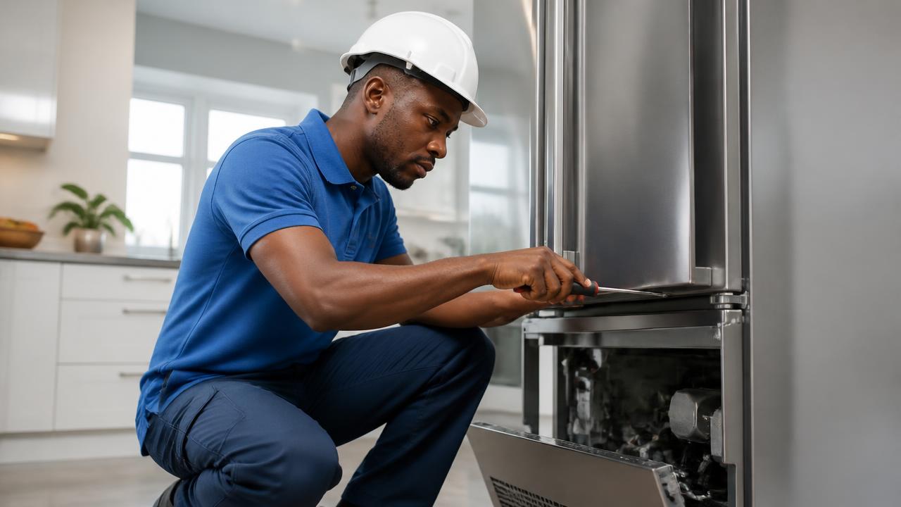 Técnico de RefriAlfa reparando una nevera en hogar de Punta Cana