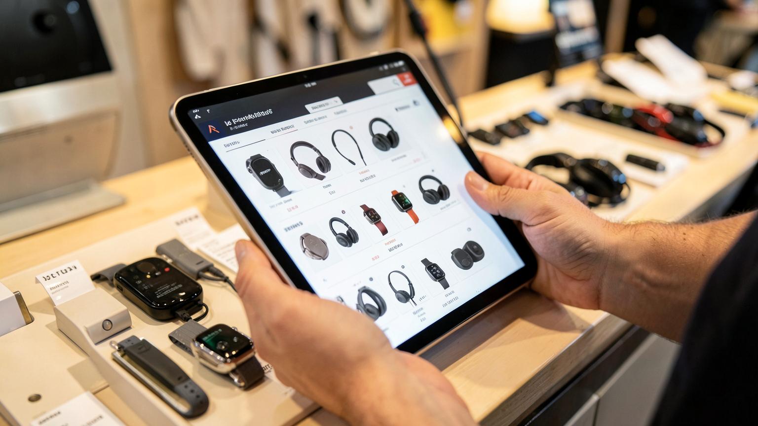 Catálogo digital de accesorios y gadgets en tablet