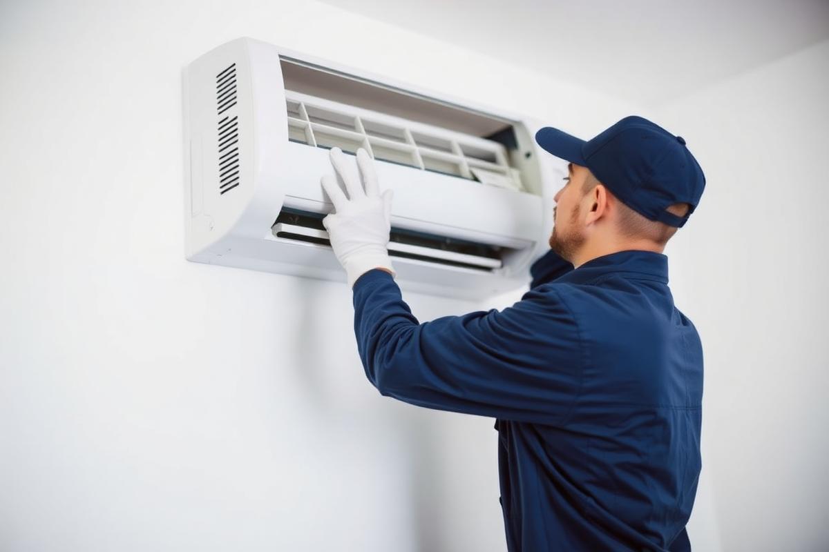 Técnico de RefriAlfa dando mantenimiento a un aire acondicionado split